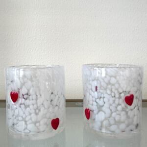 Red Heart White Confetti Glasses Set of 2 Icon Juice Glasses 17.25 oz NEW